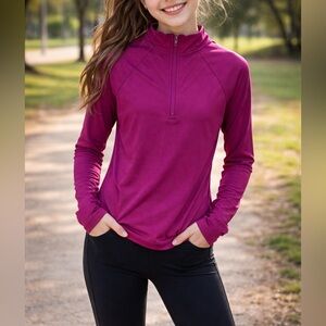 All in Motion Girls Rash Guard Swim Top Purple Long Sleeve 1/4 Zip UPF 50+ M